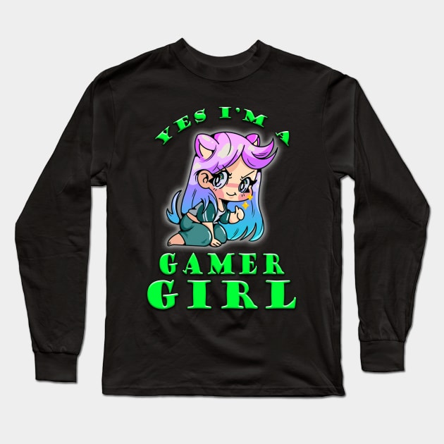 Yes Im A Gamer Girl Sly Lime Long Sleeve T-Shirt by Shawnsonart